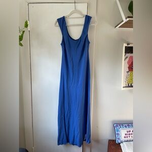 Blue Scoop Neck Midi Dress